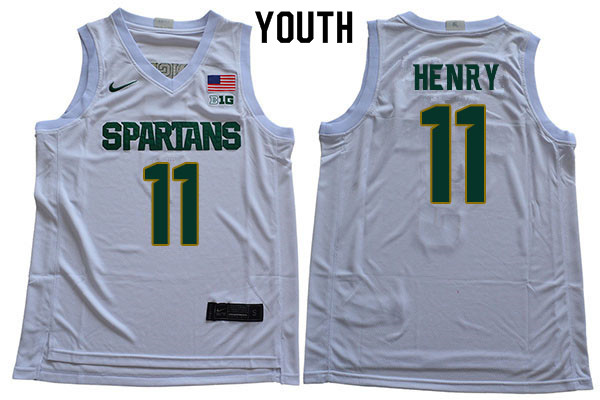 Youth Michigan State Spartans #11 Aaron Henry NCAA Nike Authentic White 2019-20 College Stitched Basketball Jersey XF41E20WP